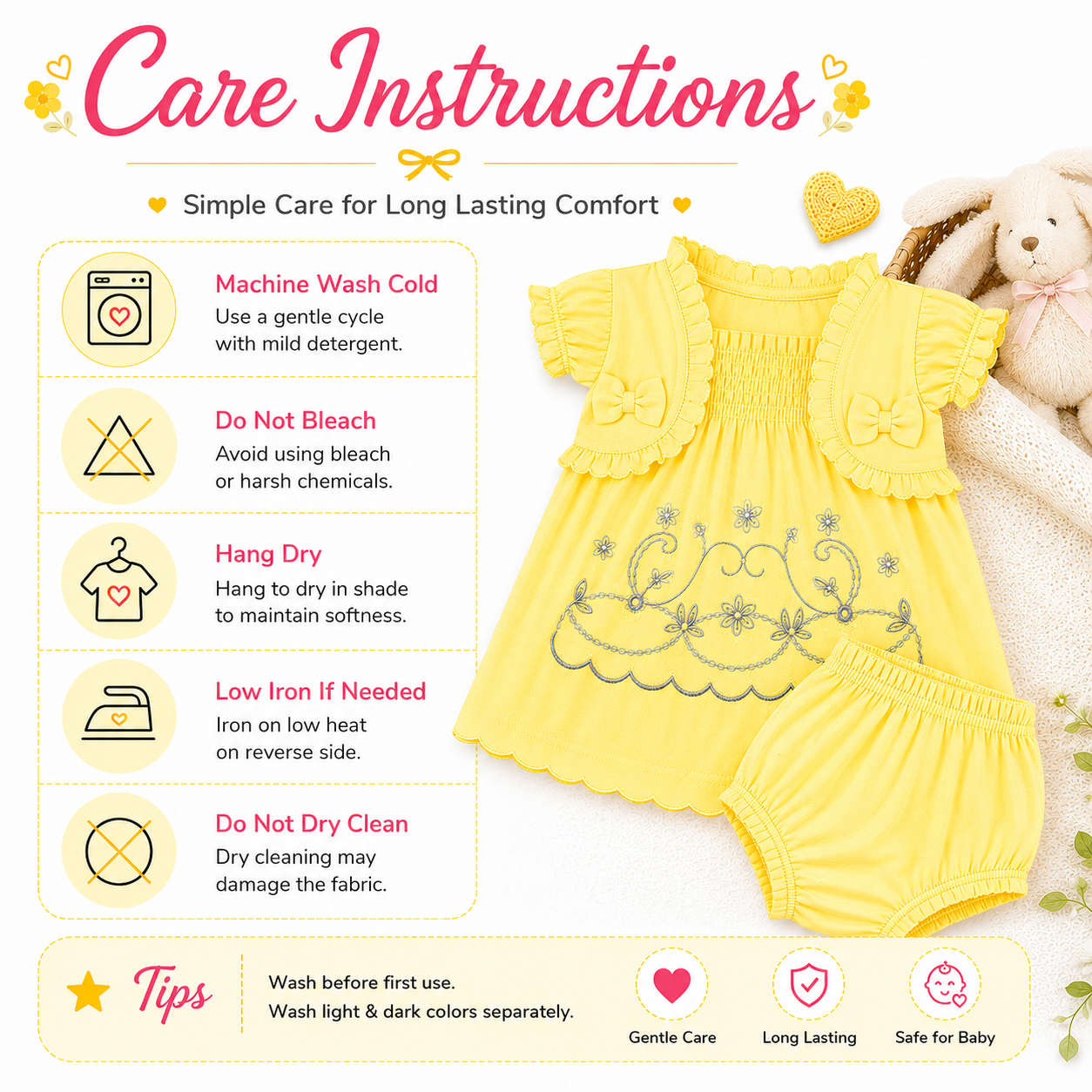 imotee Baby Girls Cotton Embroidered Dress with Bloomer Set