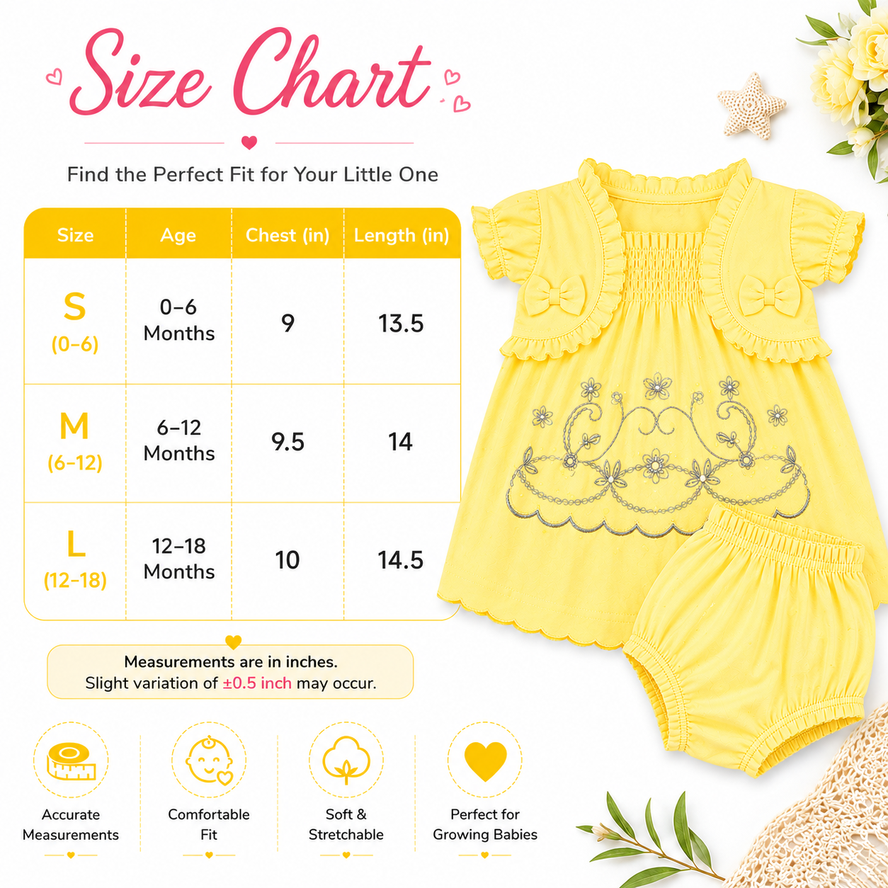 imotee Baby Girls Cotton Embroidered Dress with Bloomer Set