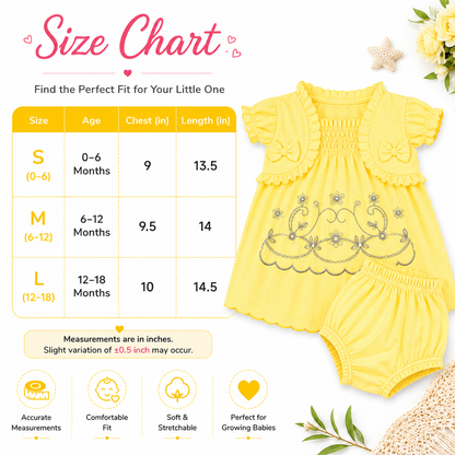 imotee Baby Girls Cotton Embroidered Dress with Bloomer Set