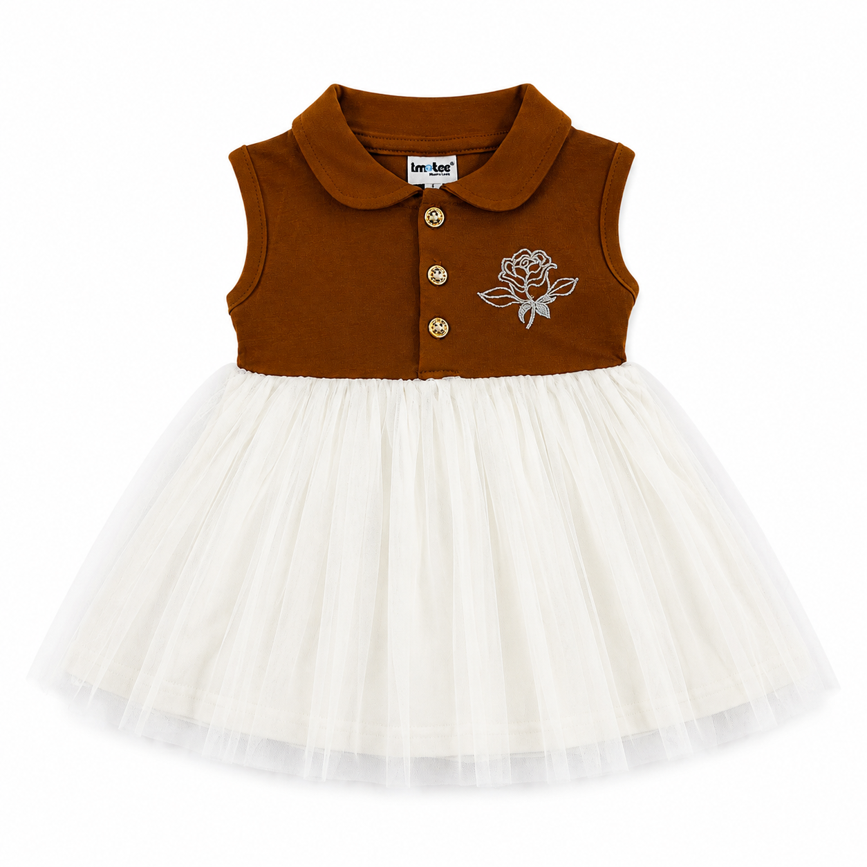 Imotee Baby Girls Sleeveless Party Wear Dress with Peter Pan Collar, Cotton Knitted Fabric and Soft Net