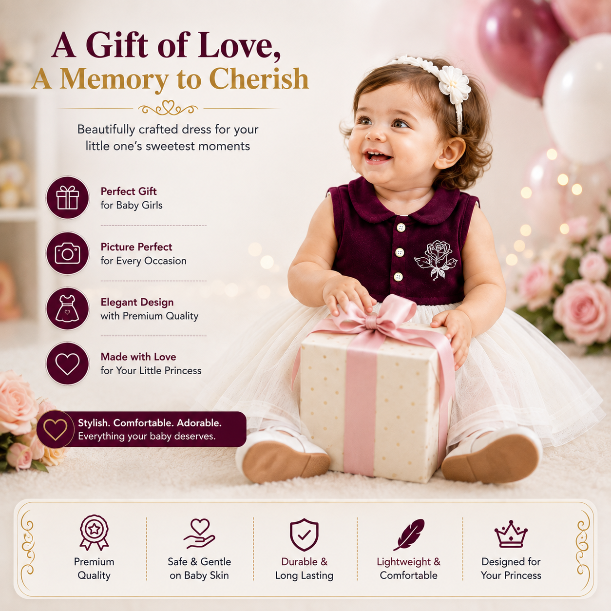 Imotee Baby Girls Sleeveless Party Wear Dress with Peter Pan Collar, Cotton Knitted Fabric and Soft Net