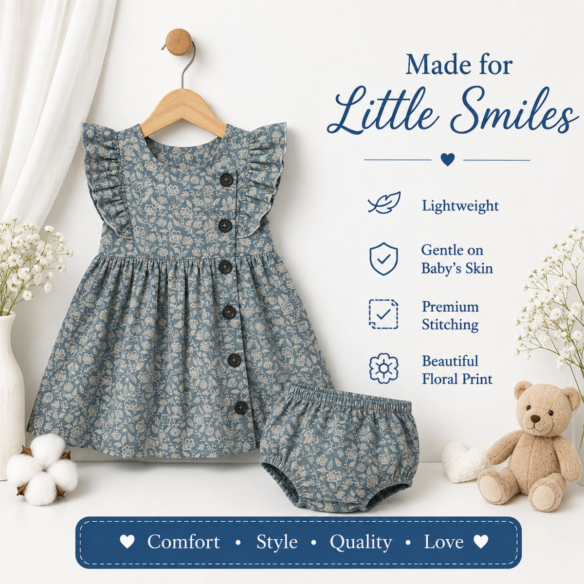 imotee Baby Girls Sleeveless Ruffle Dress with Bloomers Set