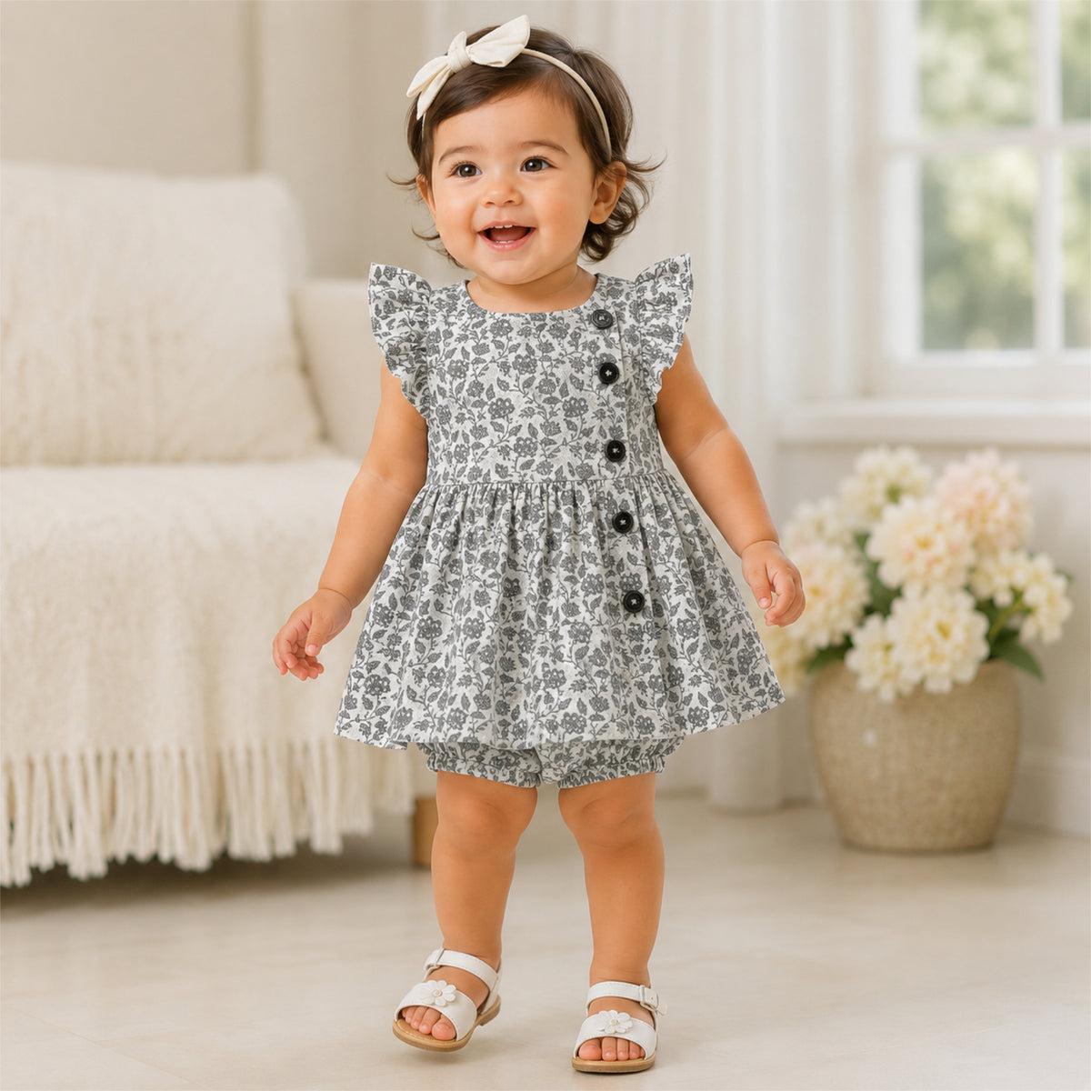 imotee Baby Girls Sleeveless Ruffle Dress with Bloomers Set